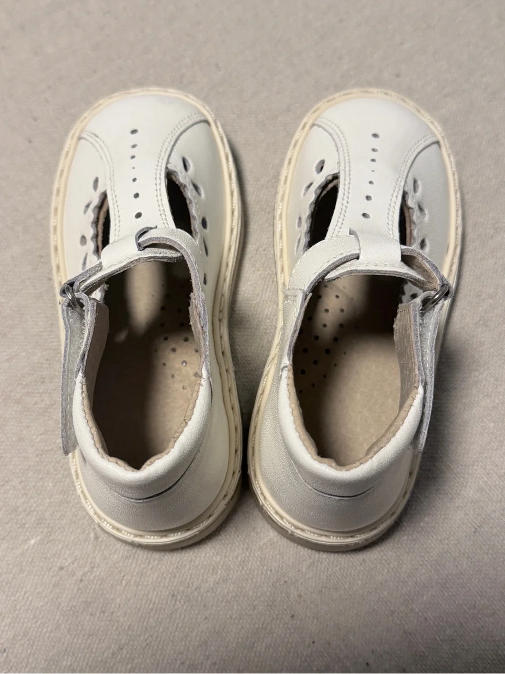 Kids White Leather Shoes with T-Strap